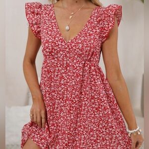 Ruffle Arm Floral Dress